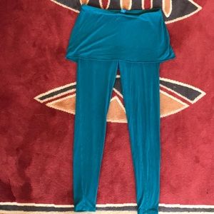 Teal yoga leggings with attached skirt